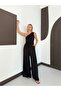 Women's Black One-Shoulder Gathered Sandy Fabric Jumpsuit - 4