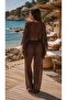 Coffee Lux Chiffon Fabric Blouse and Pants Beach Wear 2 Piece Set L/Xl - 4