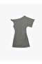 Cotton Shirred Boat Neck One Shoulder Mini Striped Dress - 2