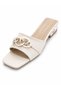 Stella Stone Detailed Gold Ring Buckle Transparent Heeled Women's Slippers -Beige Color-