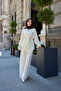 Women's Ruffle Detail Waist Tie Chiffon Suit White - 2