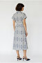 Women's Navy Blue 100% Linen Embossed Patterned Elastic Waist Belted Midi Dress 6788 60286415 - 5