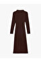 Long Sleeve High Neck Slim Fit Maxi Dress with Metal Accessories - 5