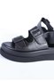 Women's Genuine Leather Double-Strapped Adjustable Buckle Detailed High Thick Sole Slippers Black - 4