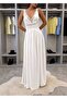 Women's White V-Neck Lace Backless Maxi Dress - 2