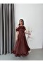 Brown Flounce Strap Ruffle Lined Chiffon Evening Dress - 5