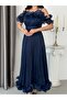 Navy Blue Flounce Strap Ruffle Lined Chiffon Evening Dress - 5