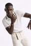 Men's Half-Zip Ribbed Detail Polo Collar T-Shirt - Ecru