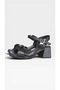 Women's Genuine Leather Ankle Strap Blunt Toe Thick Heeled Sandals Black - 6