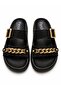 Women's Straw Look Double Buckle Chain Detailed Casual Slippers - 4