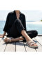 Valley Ethnic Pattern Gold Staple Detailed Side Buckle Glittery Comfort Slippers - 7