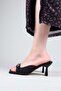 Radi̇ste Bow and Gold Buckle Heeled Slippers Black - 4