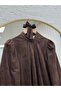 Mihri Patterned Pleated Front Balloon Sleeve Tulle Dress-Pa9820 Brown - 2
