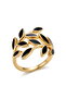 Adjustable Gold Plated Black Colored Leaf Ring - 5