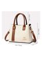 Women PU Shoulder Bag Crossbody Tote Sling Satchel, Multi-Pocket Contrast Stitch (Beige) - 4