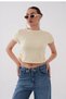 Women's Side Ruched Detailed Crop T-Shirt Crew Neck Short Sleeve Basic - 2