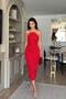 Atlas Fabric U-Neck Red Dress - 2