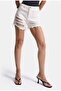 Women's Off-White 15S6-101 Mini Length High Waist Ripped Detailed Tasseled 100% Cotton Denim Shorts - 2