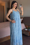 Blue Strappy Color Gradient Chiffon Dress - 2Y251087 - 2