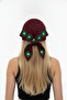 Hand Knitted Burgundy Green Patterned Triangle Bandana Scarf Hair and Neck Accessory - 2