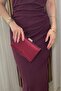 Women's Burgundy Satin Evening Dress Bag with Silver Accessories - Chain Strap Hand and Shoulder Bag - 2