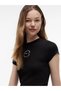 Women's Slim Fit Round Neck Cotton Stretch Knit Fabric Short Sleeve Black T-Shirt - 2