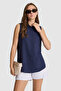 Women's Navy Blue Short Sleeve Shirt 50320212-Vr033 - 3