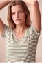 Women's Stone Color / Ecru Striped Cotton Regular Fit V-Neck Short Sleeve Blouse Whitney - 2