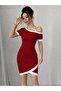 Women's Short Sleeve Asymmetric Cut Collar Stripe and Accessory Detailed Modal Dress - 2