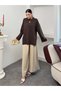 Women's Crew Neck Double Layered Wide Cut Tunic with Side Slits 9086 - Brown - 2