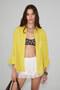 Floreta women's oversized fit linen blend long sleeve single pocket yellow shirt - 2