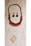 Special Design Necklace and Earring Set with Handmade Metal Apparatus and Red Glass Beads - 2