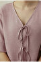 Women's Bamboo Linen Pajama Set with Tie Front Detail, Flared Sleeves and Cuffs - 5