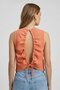 Women Crew Neck Textured Sleeveless Tank Top, Rust Orange - 4