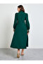Dark Green Lace Detail A-Line Midi Dress - 5