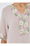 Beige Floral Lace Trim V Neck Jalabiya - 3