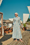 Women's Floral and Leaf Pattern Buttoned Waist Tie Linen Dress Light Blue - 4