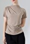Women's Stoned Sandy Draped High Neck Blouse - 5