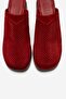 Dejas Red Suede Genuine Leather Perforated Women's Thick Heeled Slippers - 2