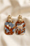 Brown Patterned Rectangular Design Earrings