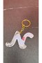 Transparent White Color with Silver Glitter and Real Dried Pink Flower Decoration N Letter Shaped Gold Accessory Keychain Epoxy Handmade Gift - 6