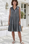 Gray Shirt Collar Sleeveless Buttoned Skirt Ruffled Casual Muslin Woven Dress 105 65 - 5