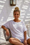 White Pool Collar Low Sleeve Skirt and Mesh Flower Applique on the Sleeve End Casual Woven Blouse 68 68