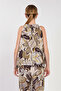 Women's Patterned Tie-Neck Sleeveless Blouse - Khaki - 5
