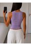 Women's Halter Neck Camisole with Fluttered Details in Purple - 2