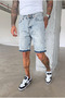 Men's Washed Tasseled Light Blue Denim Jean Shorts Ke-1211 - 4