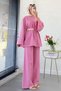 Premium Fisto Detailed Nua Linen Trousers Set - Pink - 8