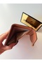 Women's Tan Brown Envelope Cover Gold Lock Mini Card Holder Wallet - 4