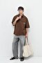 Oversize Text Printed Short Sleeve Shirt Coffee - 6