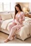 New Season Pink Patterned Short Sleeve Summer Special Design 100% Cotton Maternity Maternity Dressing Gown Pajama Set - 7